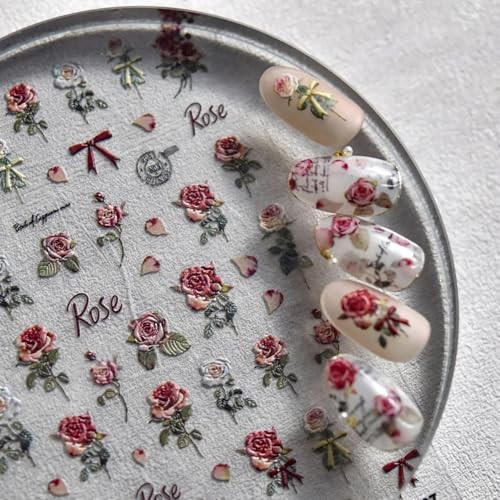 5D Embossed Rose Flower Nail Art Stickers for Valentine’s Day – retro rose