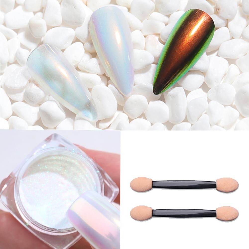 Pretty Diva 0.3g Mermaid Unicorn Chrome Nail Powder, Aurora Iridescent Chrome…