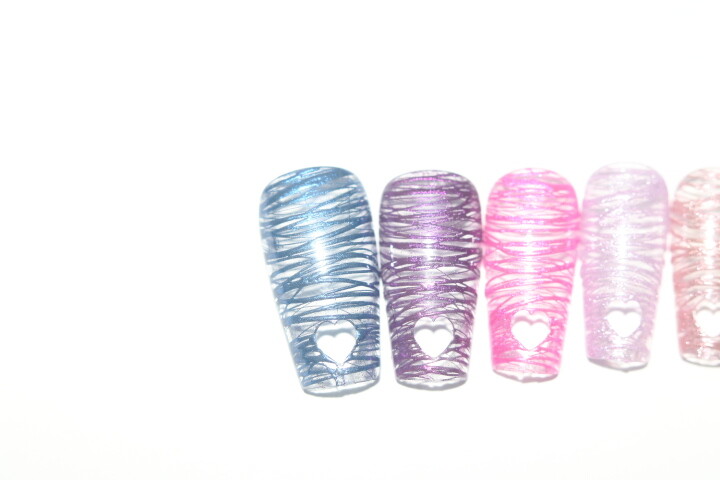 Chrome Rainbow with Heart tips- press on nail set- Set of 18 sizes 0-8