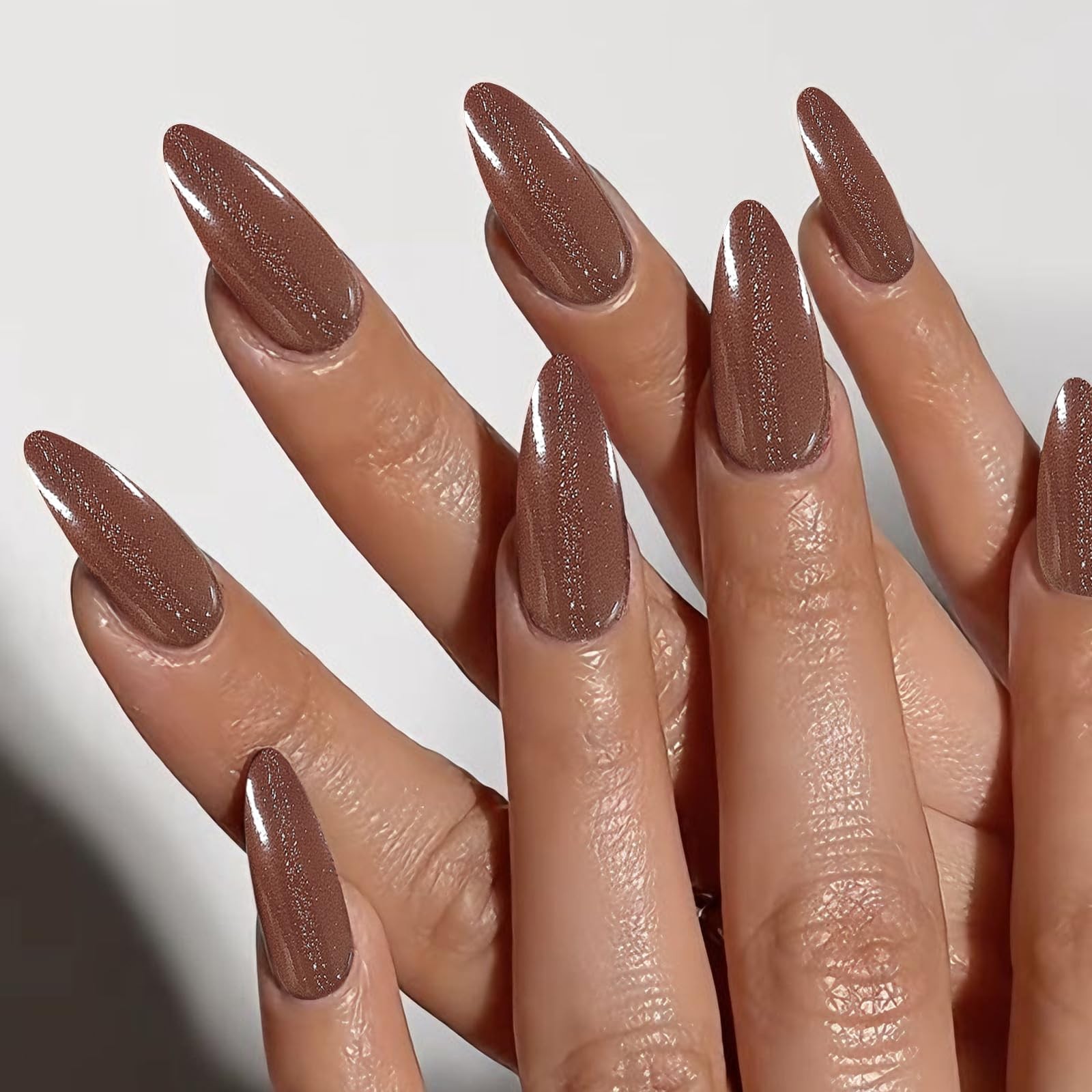 IQXGE 20PCS Brown Glitter Semi Cured Gel Nail Strips Wraps for Women | Gel Na…