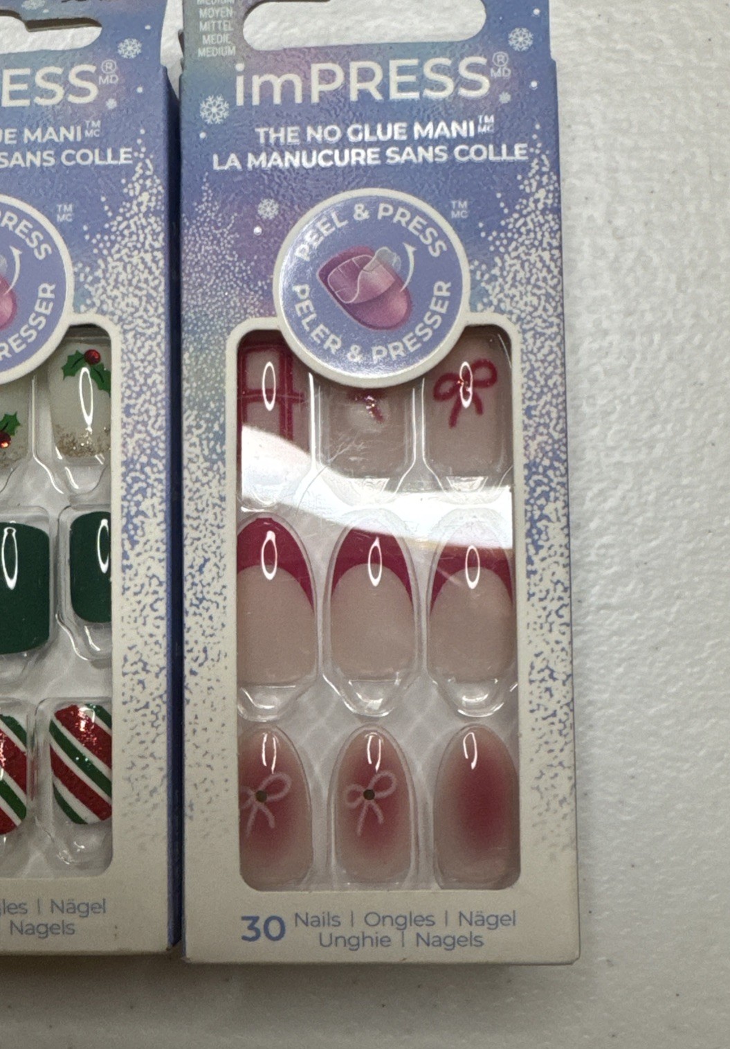 3x Kiss Peel & Press On Holiday Nails -Short/Medium – No Glue Mani