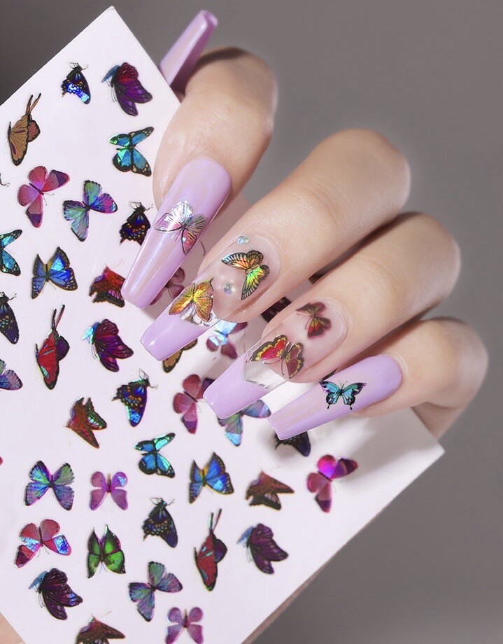 3D Nail Art Sticker Laser Holographic Butterfly Decals Manicure Peel & Stick