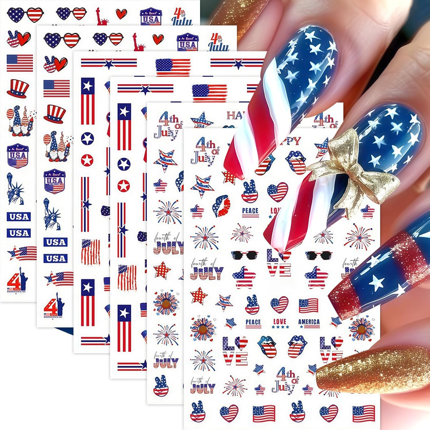 6 Sheets Independence Day Nail Stickers for Nail Art,4Th of July Nail Stickers P