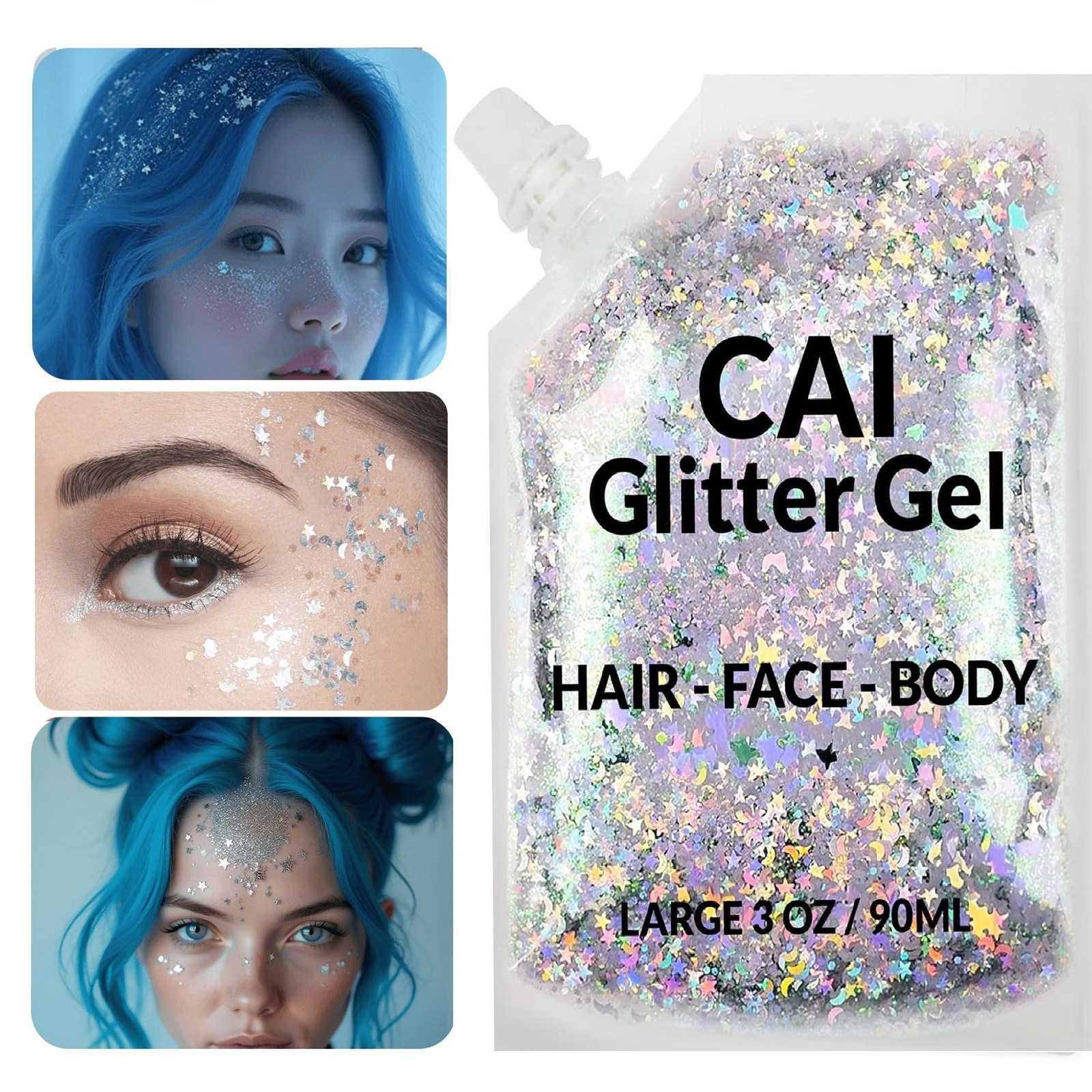 Face Body Hair Glitter Gel 3 Oz Halloween Moon Stars Cosmetic Festival Tool