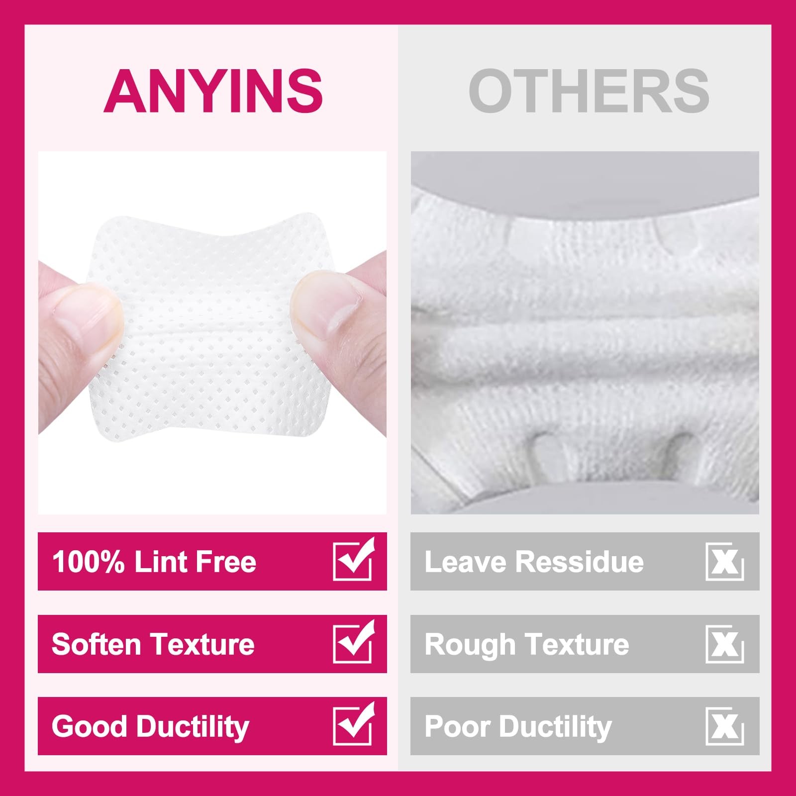 ANYINS Lint Free Nail Wipes, 1200PCS Non-Woven Fabric Cotton Pads for B-White