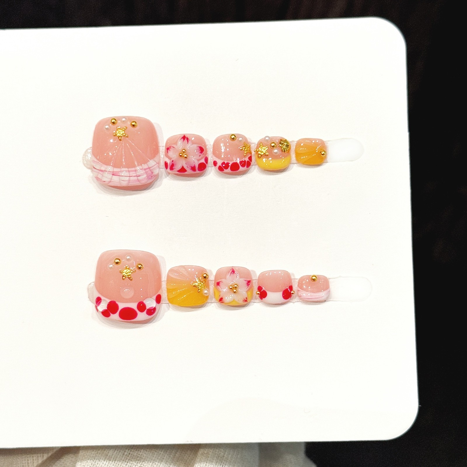 12Pcs Nude Pink Polka Dot toenails Press On Nails Reusable For Travel & Photo