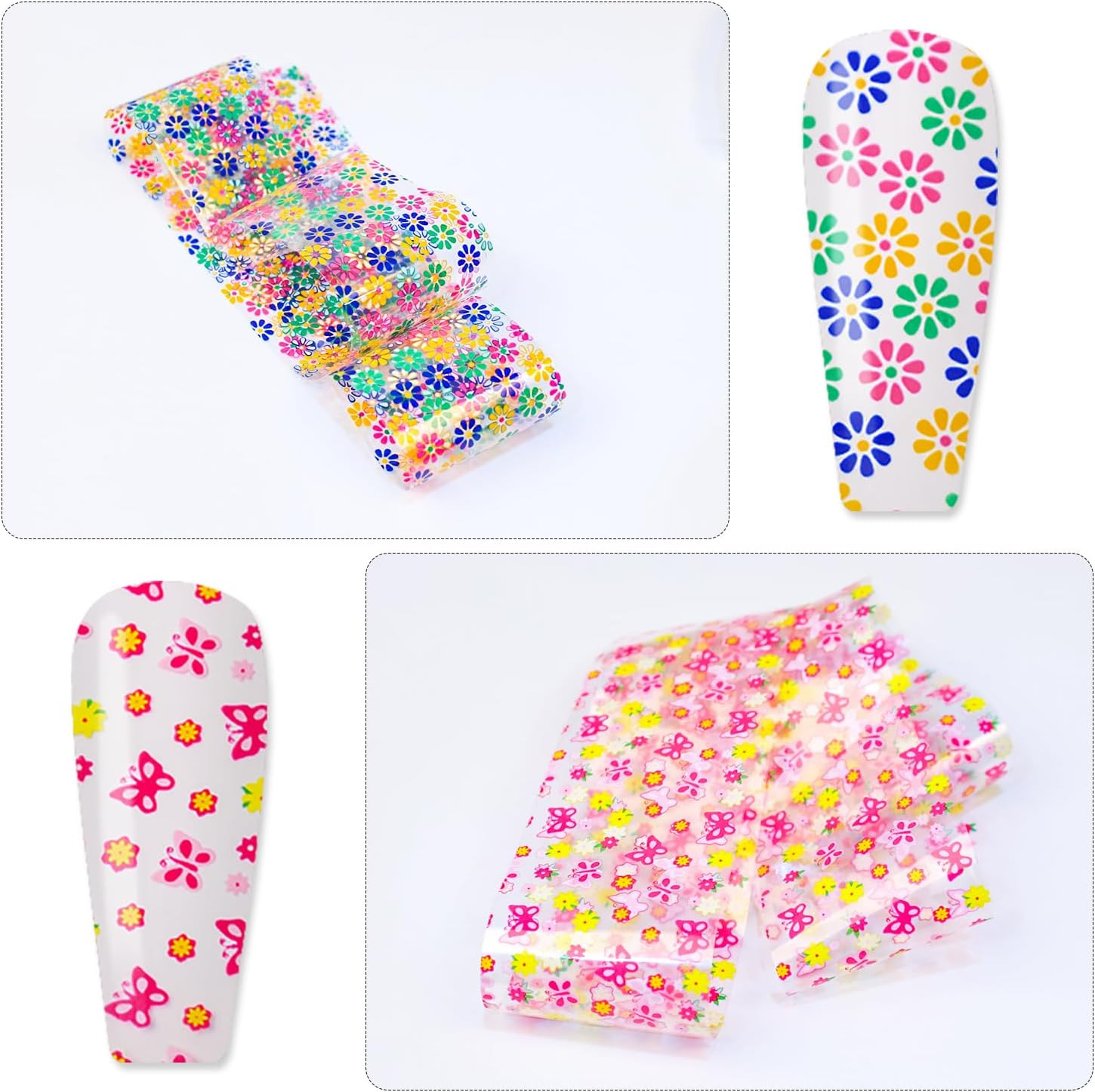 10 Roll Flower Nail Foil Transfer Holographic Foils Paper Sheets Daisy Nail Stic