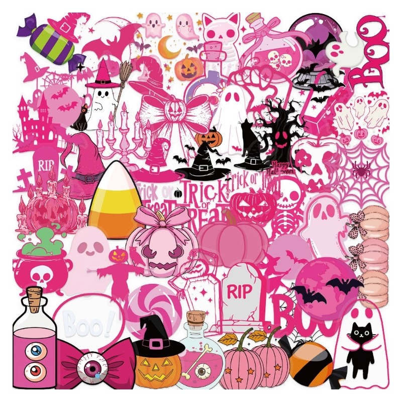 50PCS Transparents Pink Cartoon Halloweens Decals PET Material Diy Tablet