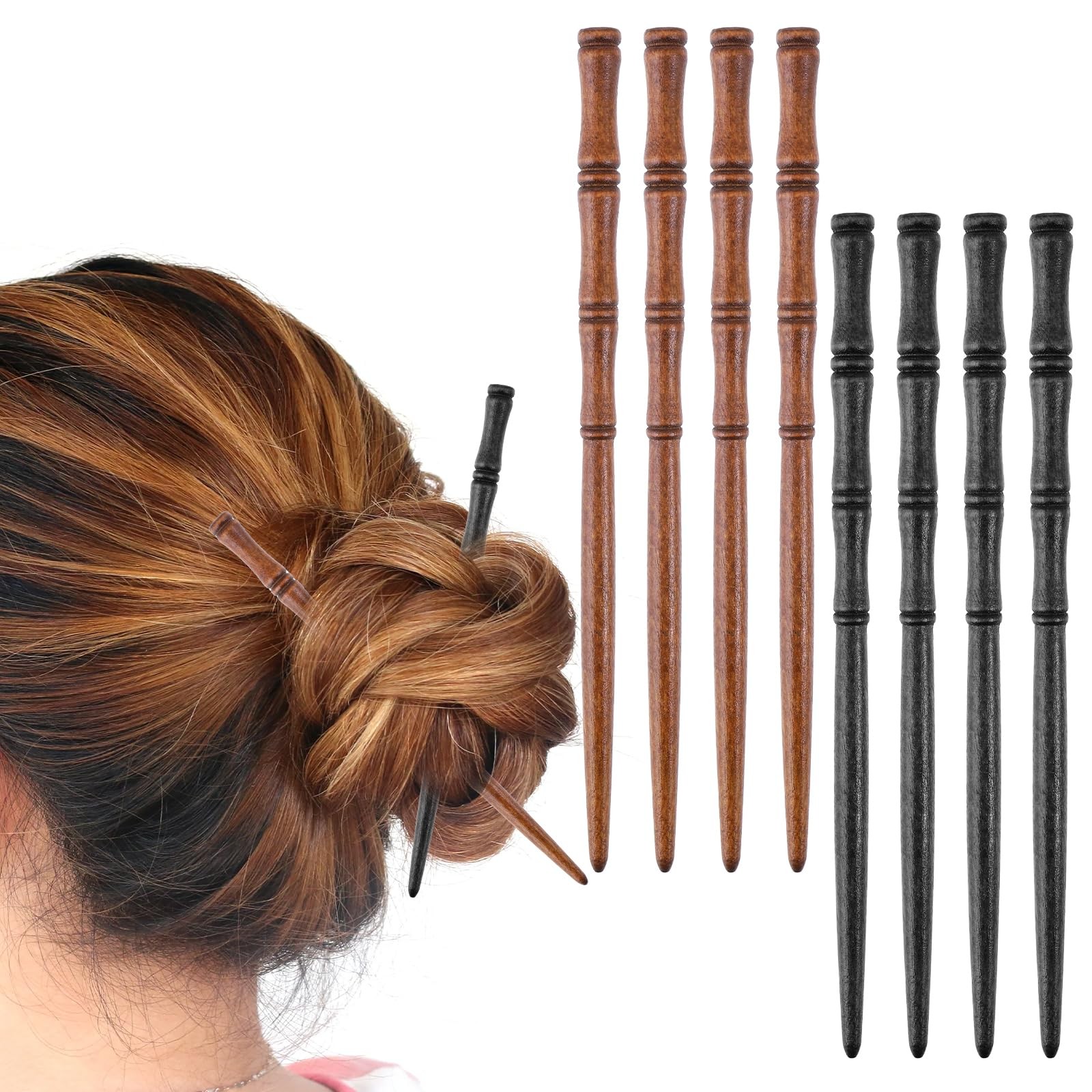 Gjinxi Wooden Sticks Hair Chopstick 8PCs,Bamboo 1 Count (Pack of 8), Brown