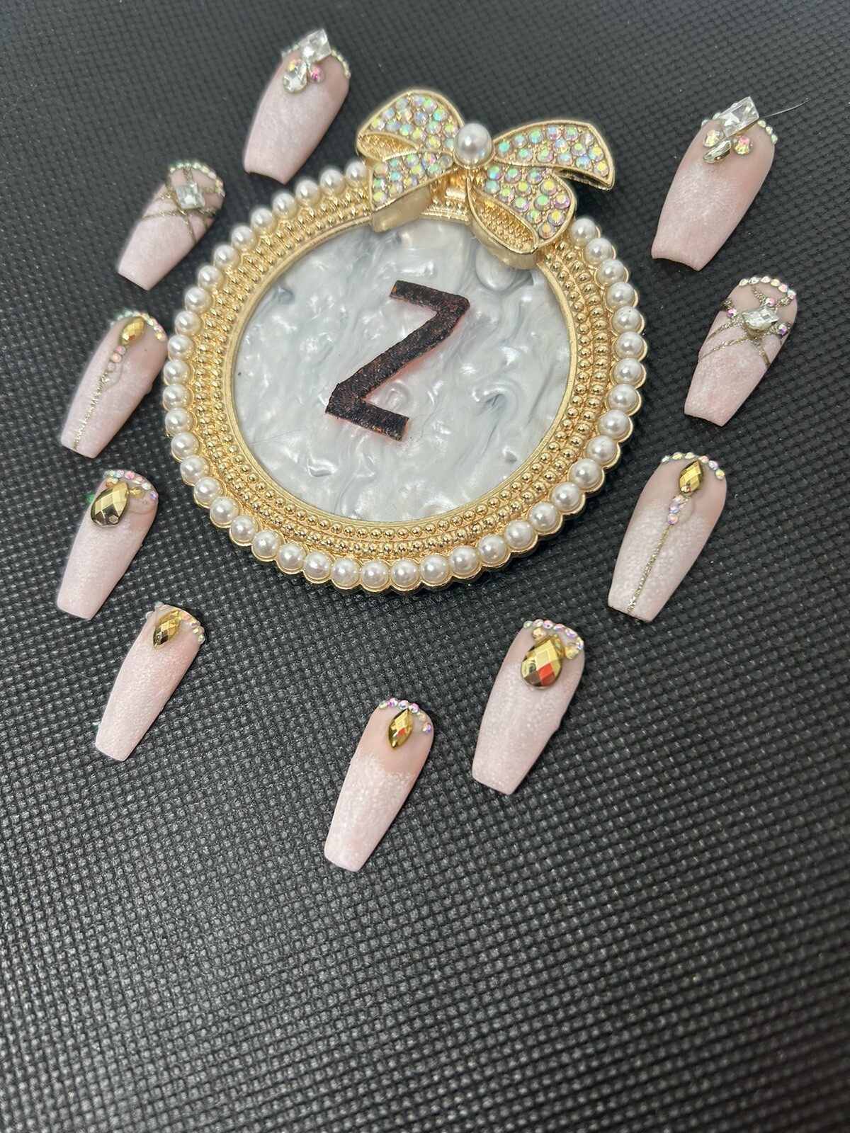 Z NAILZ! Gorgeous Handmade M Coffin Matte W/“Diamond” Bling Press On Nails