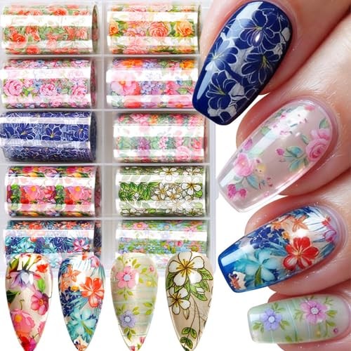 10 Rolls Flower Nail Foil for Nail Art Colorful Spring flower nail stickers-2