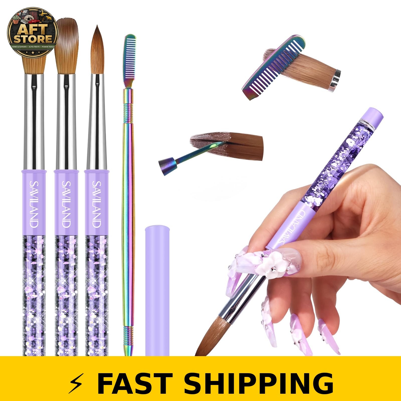 SAVILAND Kolinsky Acrylic Nail Brush Set – Sizes 6, 10, 14
