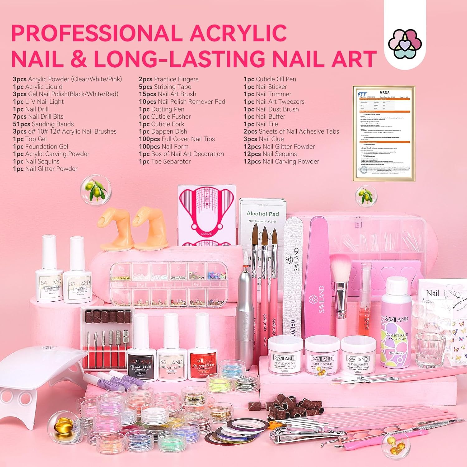 SAVILAND Acrylic Nail Kit with Drill: Professional Acrylic Nail Set for Beginner