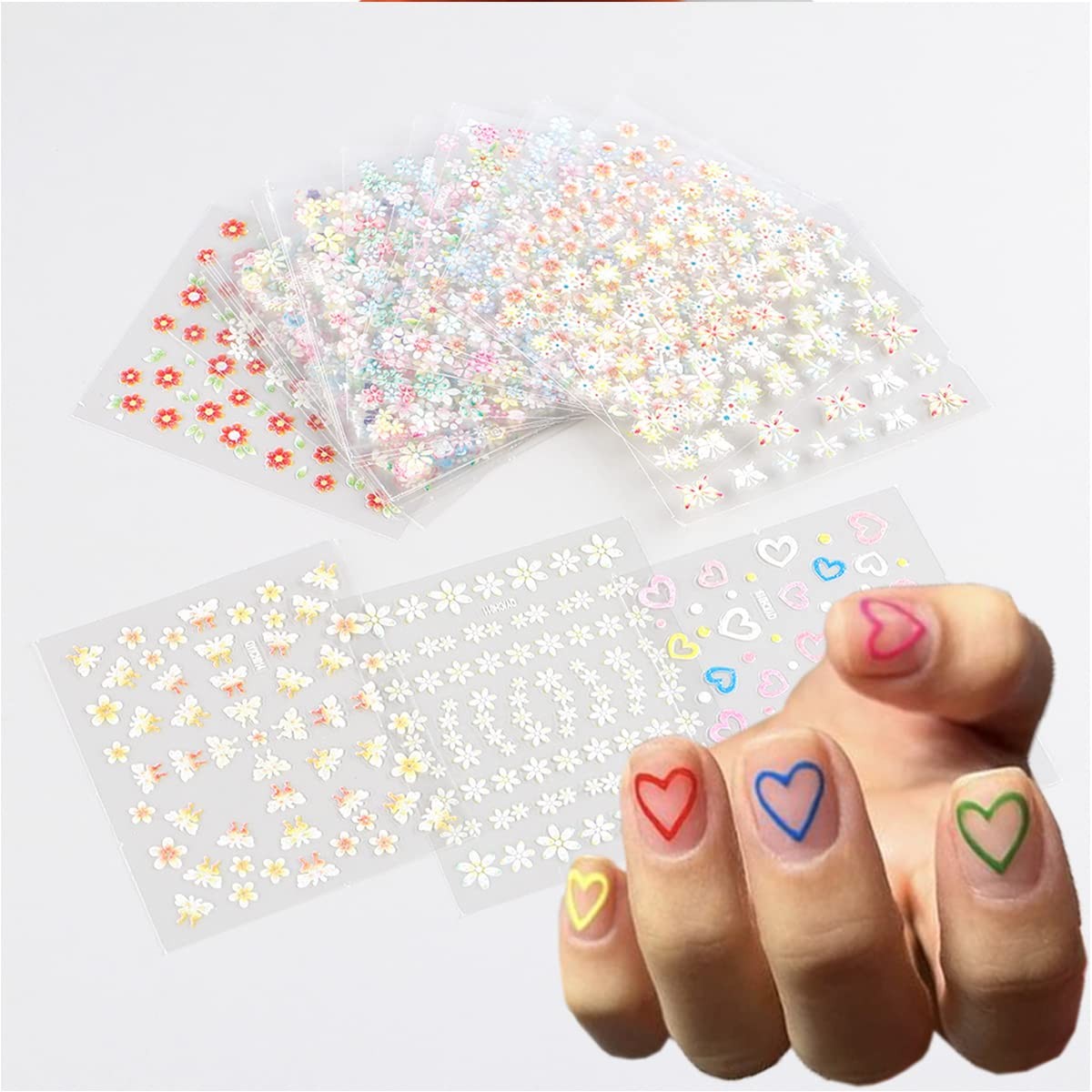 30 Sheet Flower Nail Art Stickers: Spring Summer Design 3D Self-Adhesive Dais…