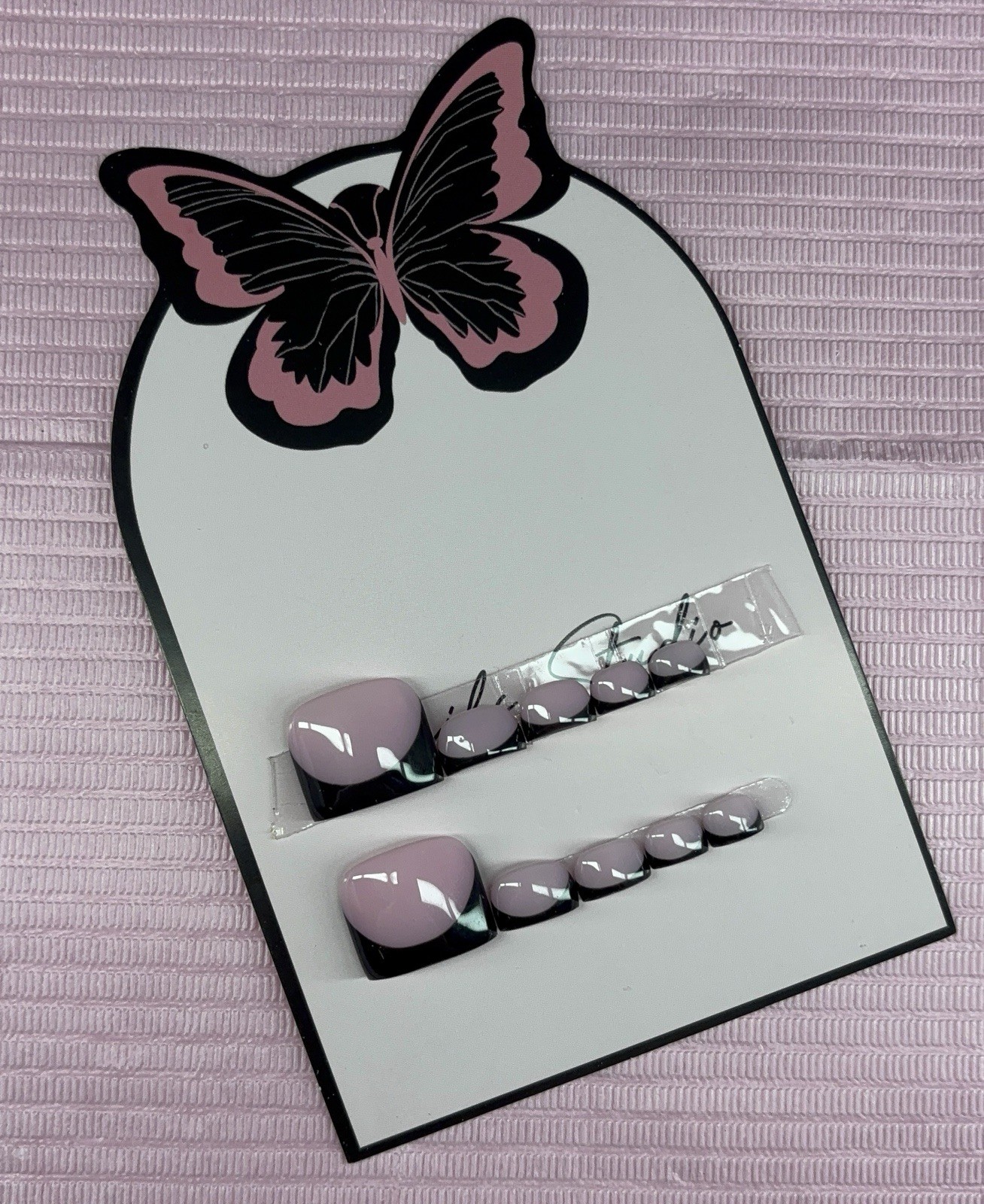 press on toenails pink nude black French tips handmade custom gel