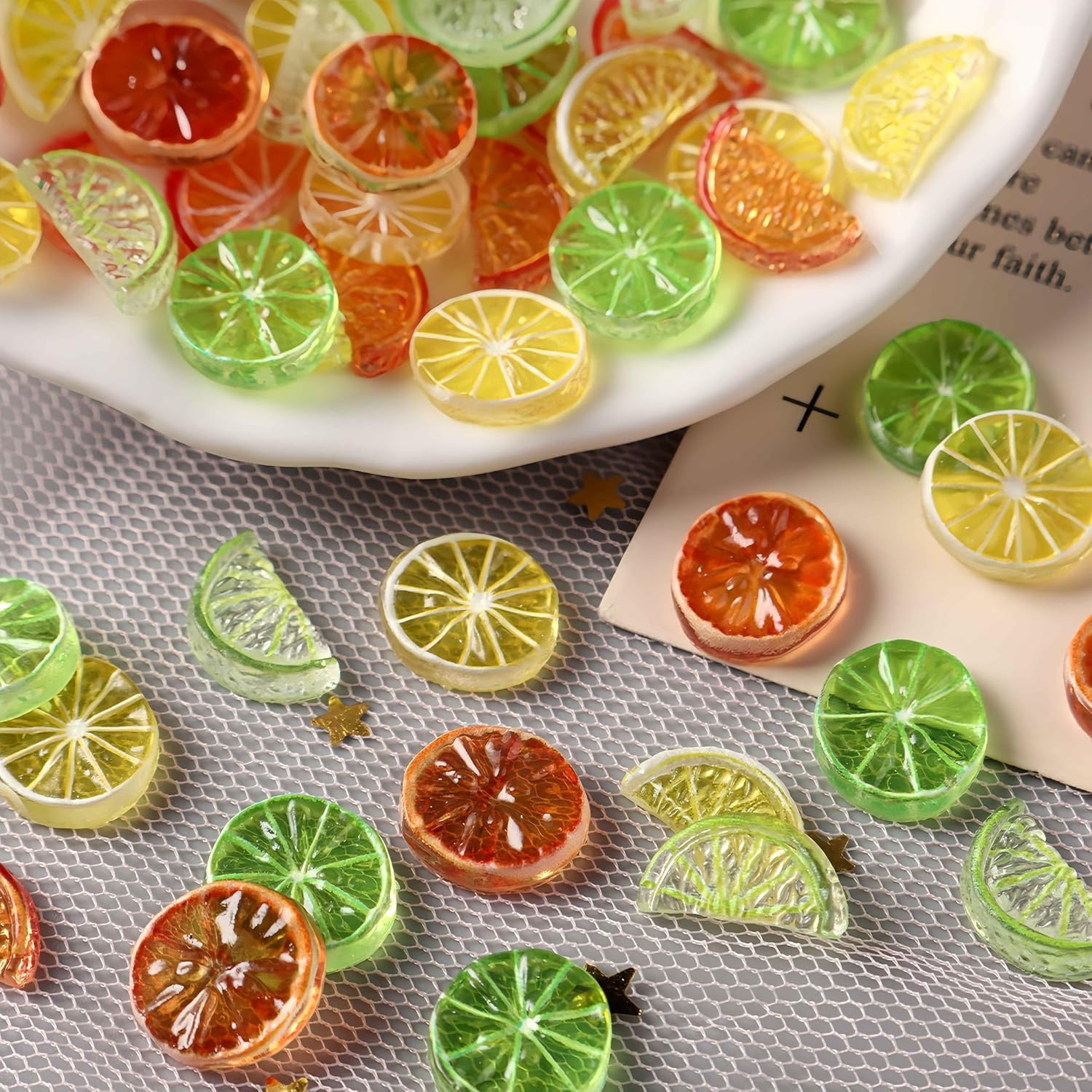 120Pcs Cute Fruit Nail Art Charms 3D Lemon Nail Rhinestones Colorful Lemon Nail