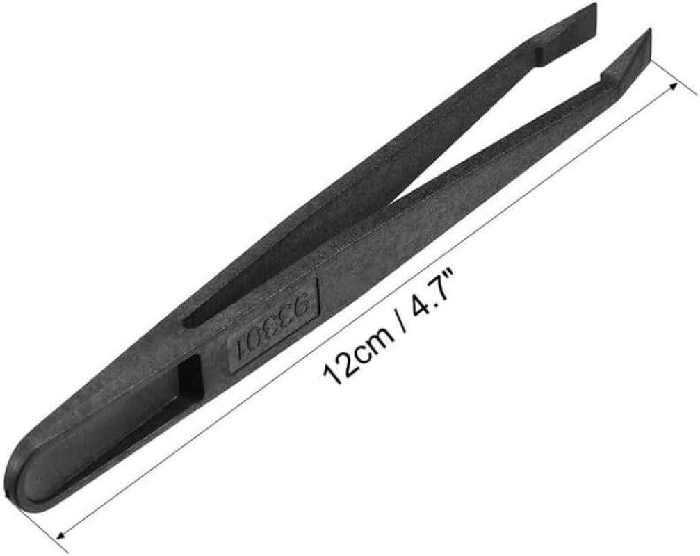 Black Plastic Slant Flat Tip Anti-static Tweezers 4.7 Inch Length 6pcs