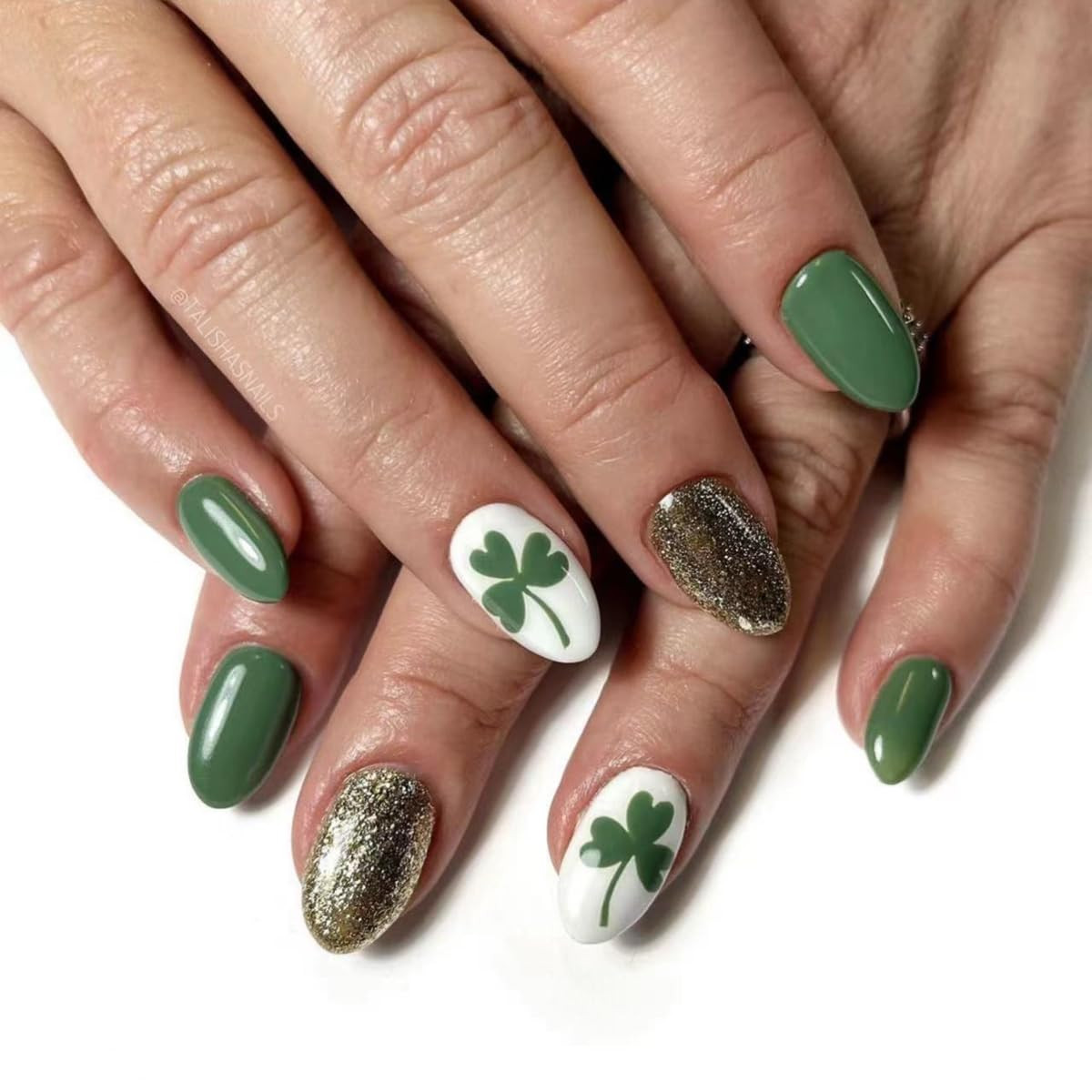 Polka Dot Press on Nails Short Almond Fake Nails Summer Blue Nails Press Ons wit