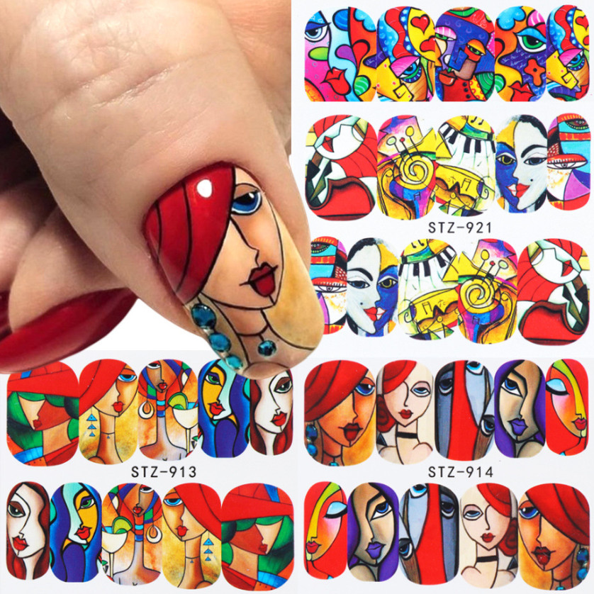 16Pcs Nail Art Stickers Water Decals Transfer Abstract Face Eye Design NS5