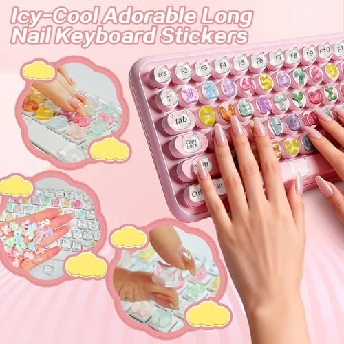 105PCS Keyboard Nail Bubbles – Macaron Ice-Transparent Buttons, Cute Bear Heads,