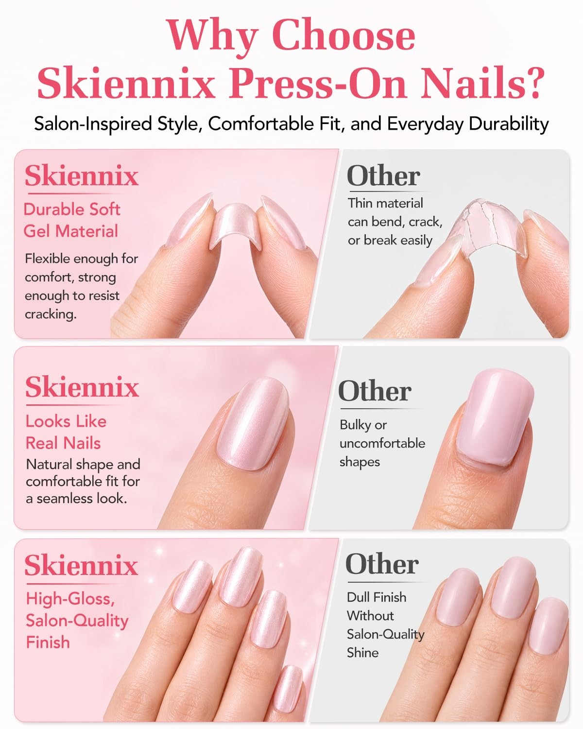 Skiennix Press On Nails-Short Almond Cat Eye Fake Nails | Shining Aurora Spar…