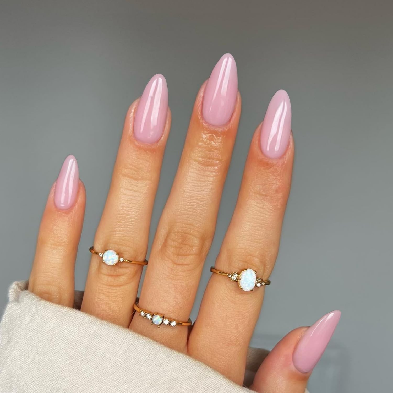 48Pcs Nude Pink Press on Nails Almond Nails Glue on Nails Medium Length Almon…