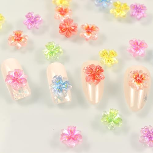 50pcs 3D Flowers for Nails Charms 7 Colors Ice Translucent Flower Nail Art