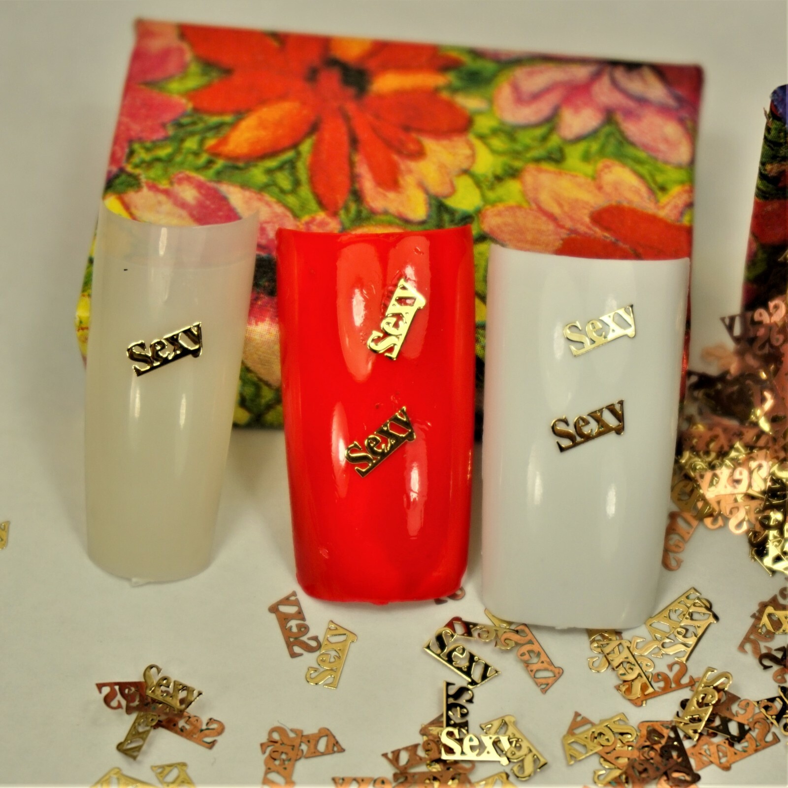 25 GOLD METAL “SEXY” NAIL CHARMS NAIL DECALS SMALL GIFT IN BOX FOR WOMEN