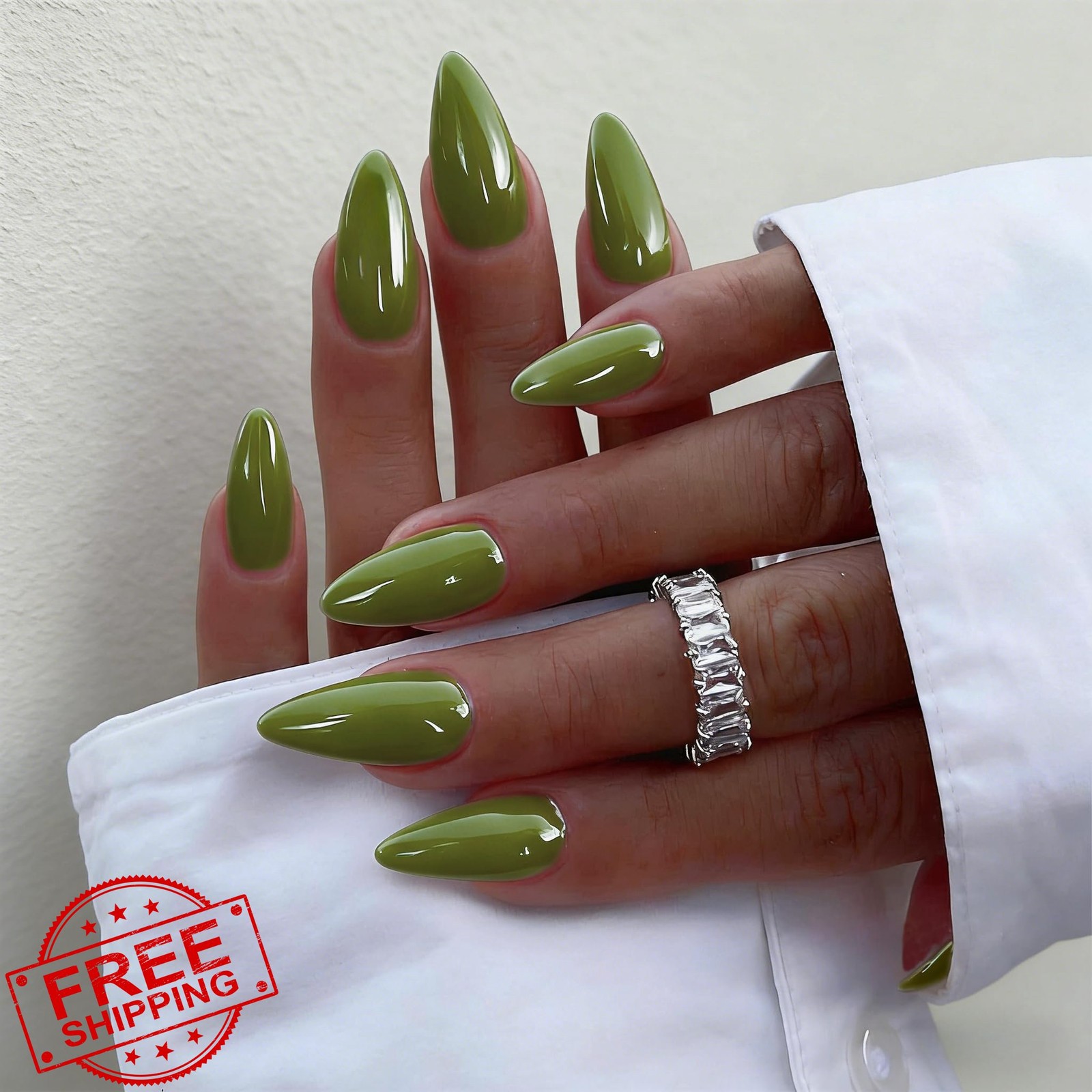 SXVME Chrome Nails Almond Pastel Green Medium