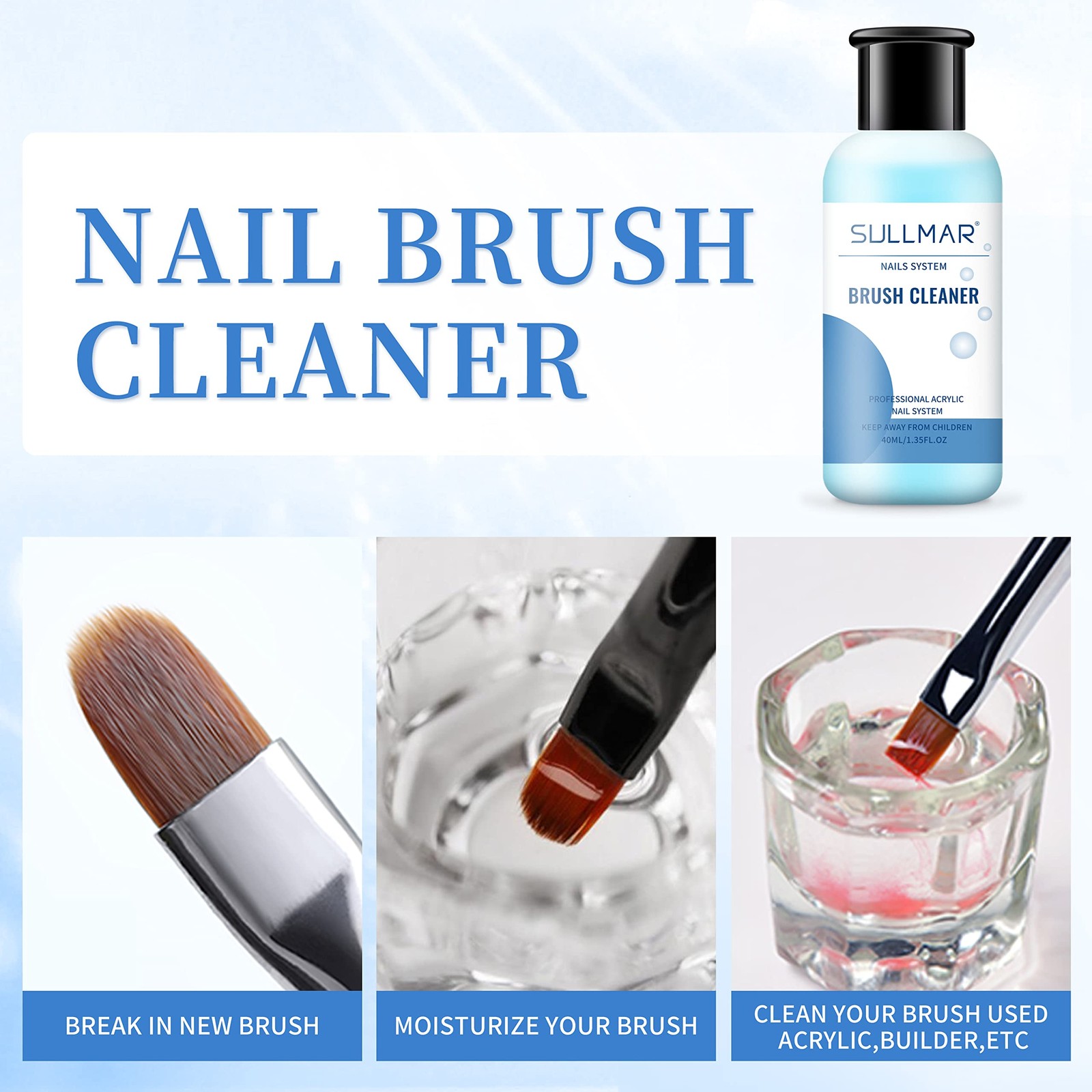 Acrylic Nail Brush Cleaner 40ml Nails Nail Art Tools for Quickly Clean Gel Nail