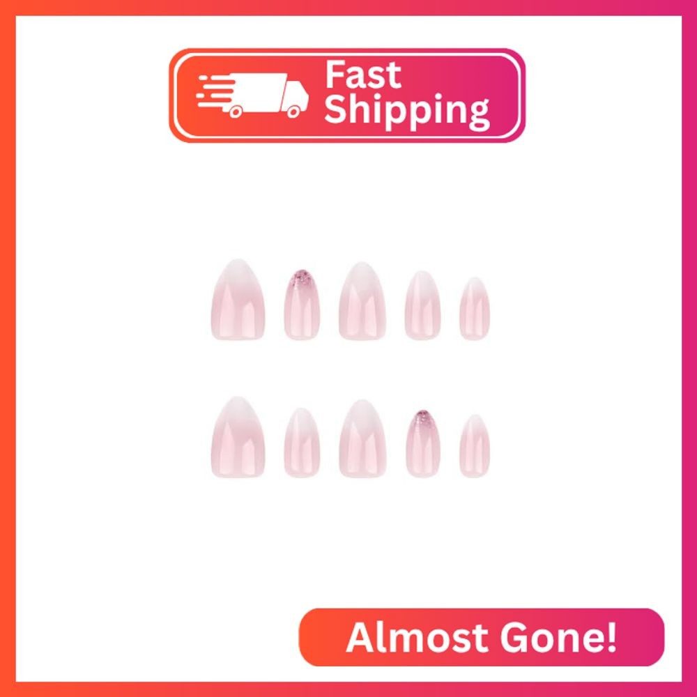ANDGING Ombre Almond Press on Nails Pink White Short Medium Fake Nail with Bling
