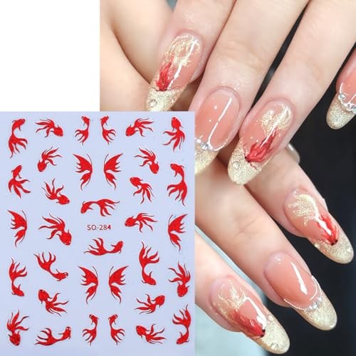 6 Pcs Nail Stickers 3D Self-Adhesive Nail Art Sticker Sparkly Nail Goldfish