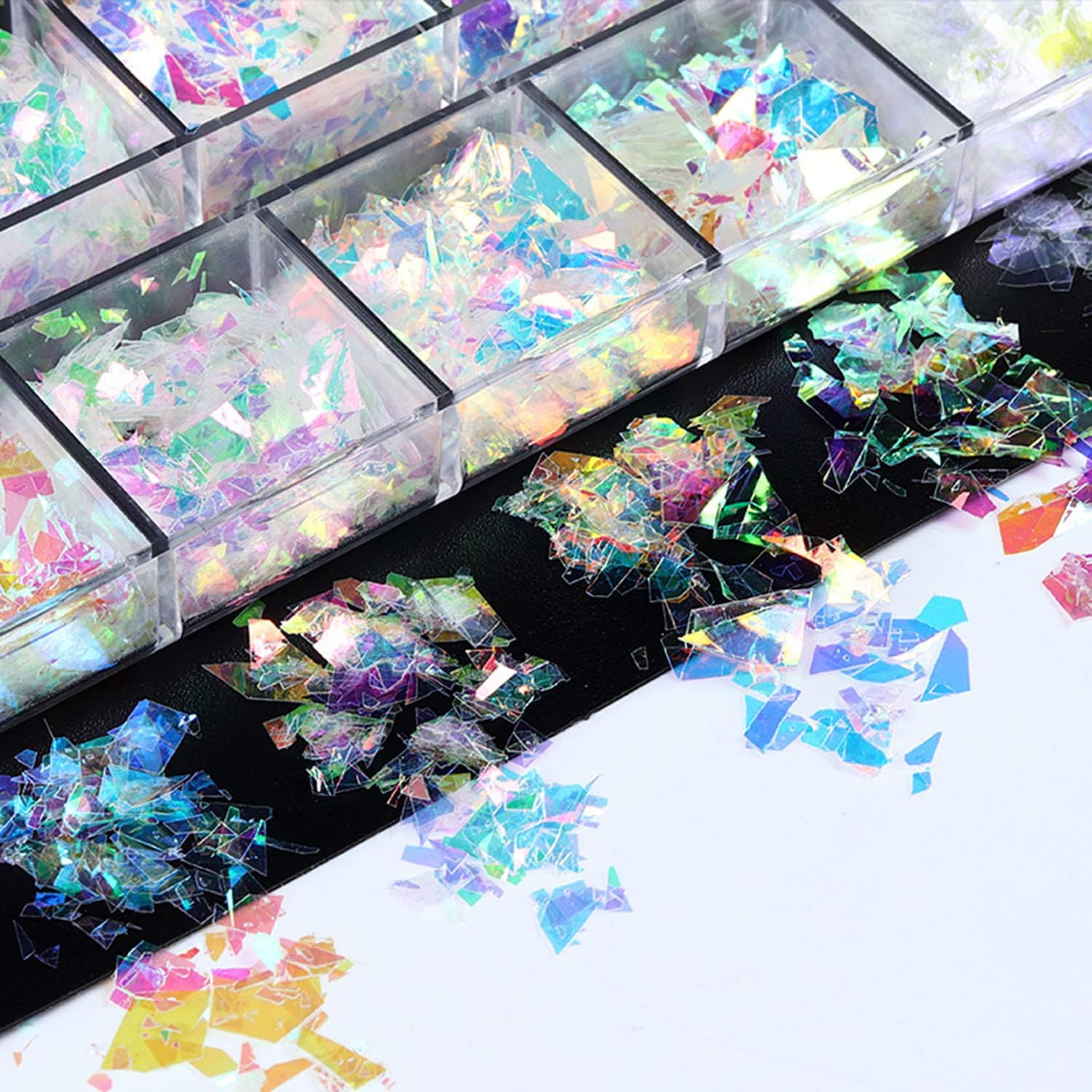 Iridescent Glitter Nail Art Sequins, Holographic 3D Irregular Ultra Thin Nail Ar