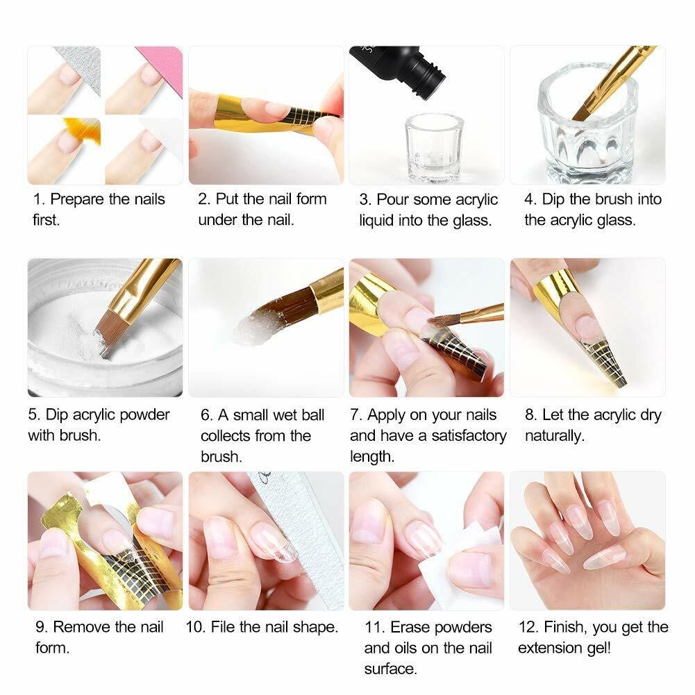 Phototherapy Gel Set For Acrylic Nails With 12 Glitter Powders & Tools