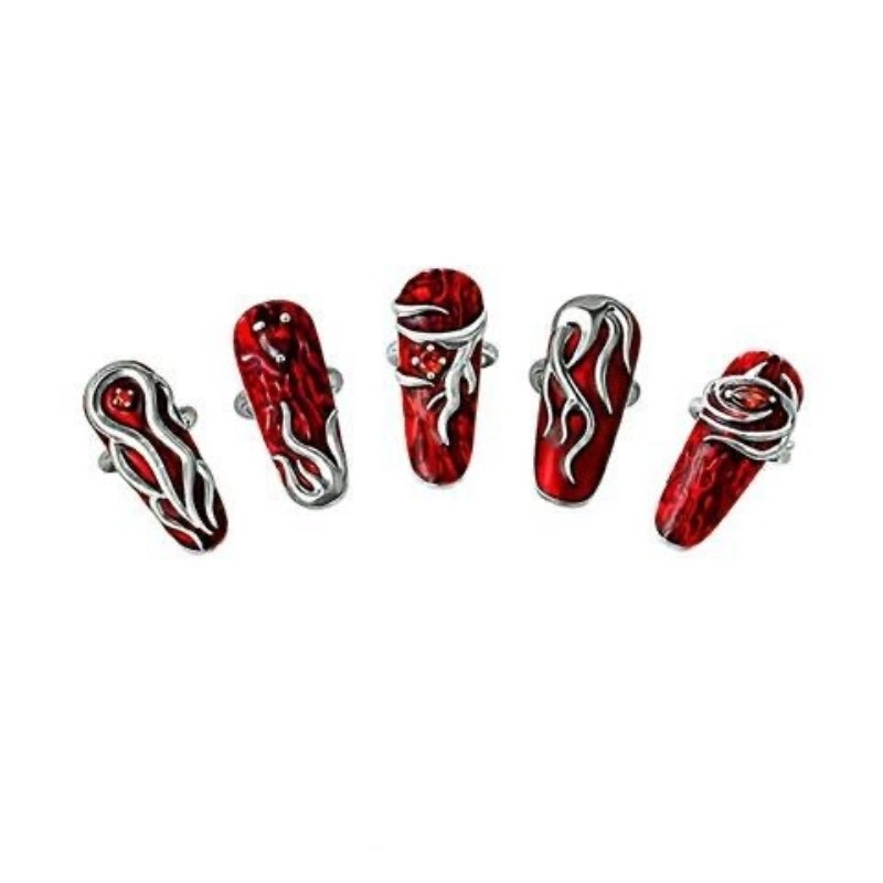 10pcs Halloween Reusable Press On Nail Ring Cover Portable Mix Match Nail Rings