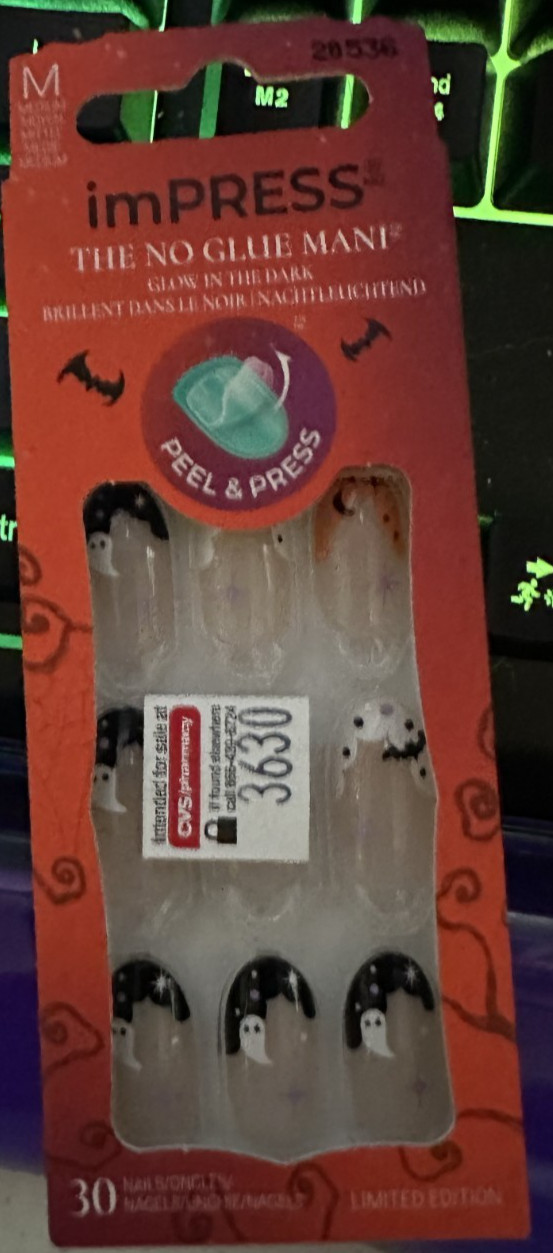 Kiss Impress! Nails Halloween Ghosts black clear french bat orange almond