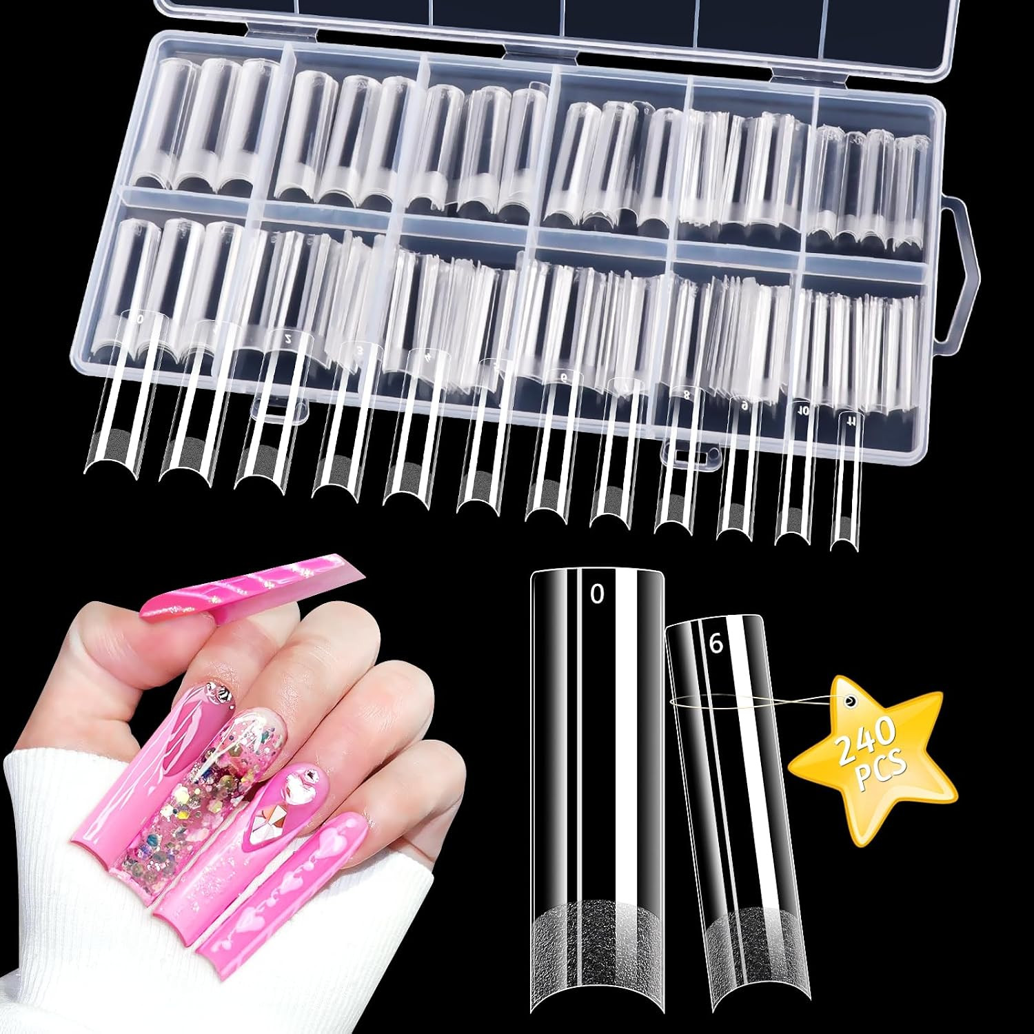 Square Nail Tips NO C Curve, XL Clear Nail Tip for Acrylic Nails Professional, L