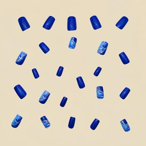 Dark Blue Press on Nails Short Square QUNQINLI Summer Fake Nails Design J4