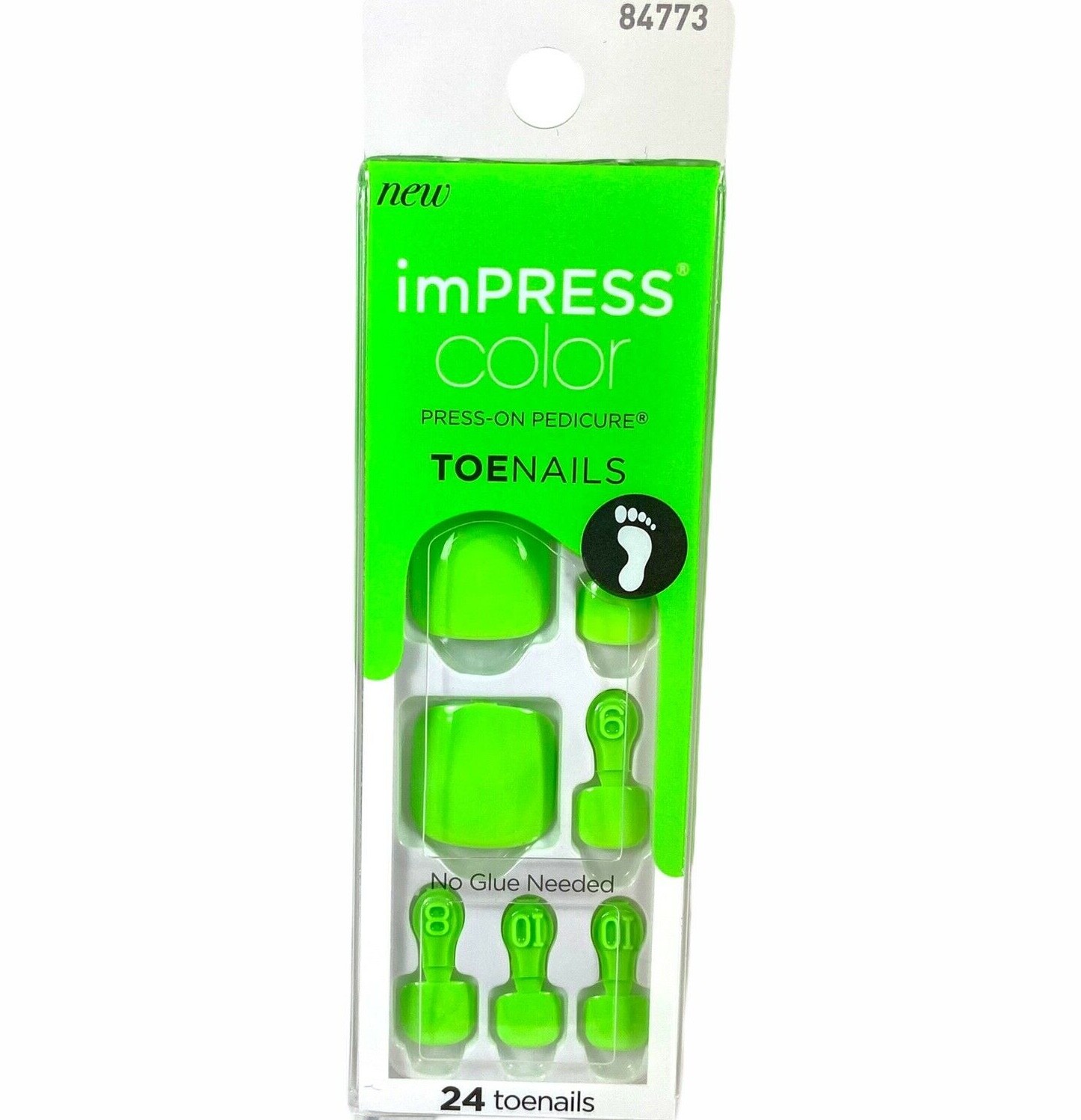 NEW Kiss Nails Impress Color Press On Pedicure Gel Solid Neon Green Toe Nails