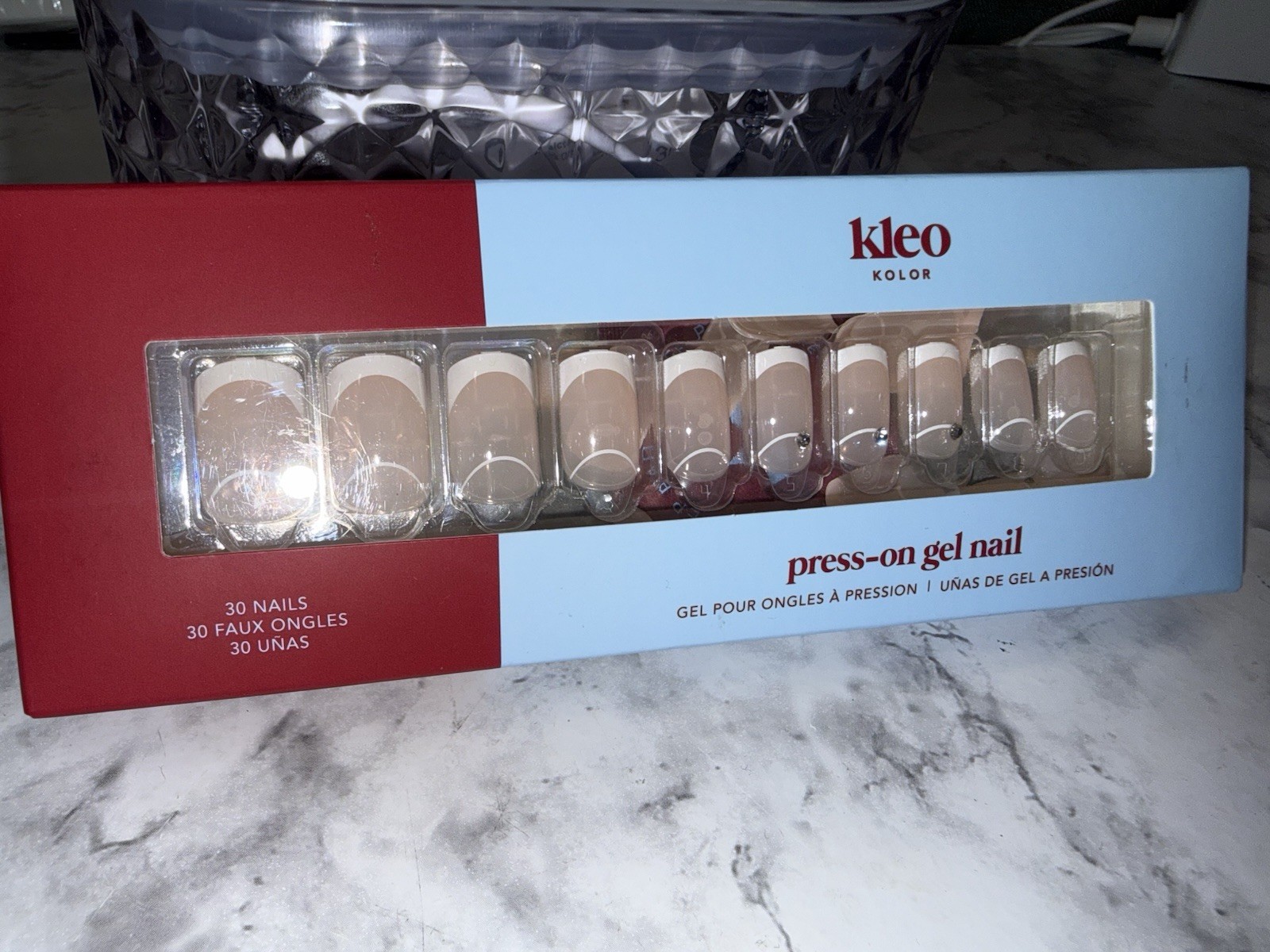 New Kleo Kolor Press-On Gel Nails – Long Square Charmed Grace French