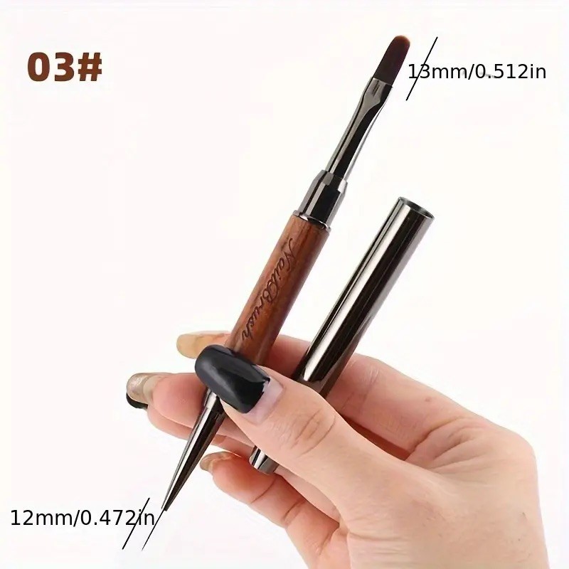 Sandalwood Handle Double-Ended Nail Art Brushes | Gel UV Acrylic Painting & Line