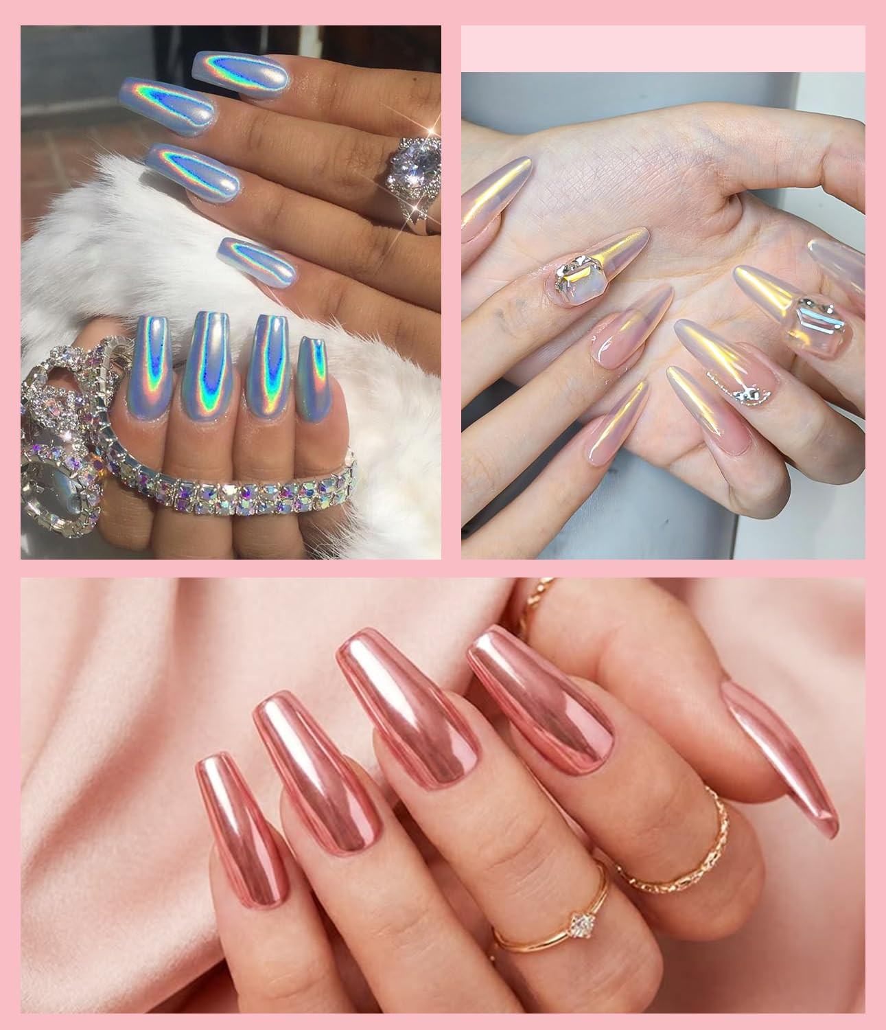 Ultra-Fine Chrome Nail Powder Set – 6 Vibrant Jars for Stunning Nail Designs