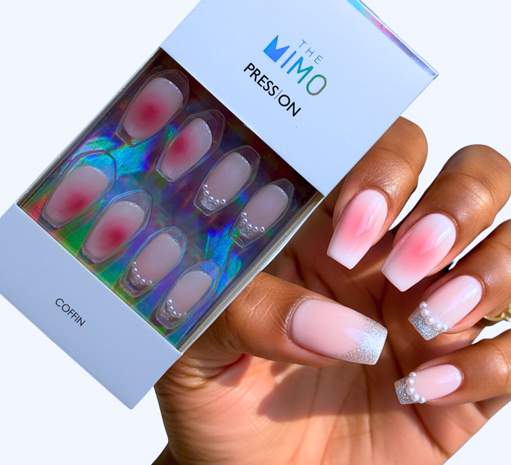 THE MIMO Press-On Nails – Blush PINK Gradient with Pearl Tips 28Ppcs