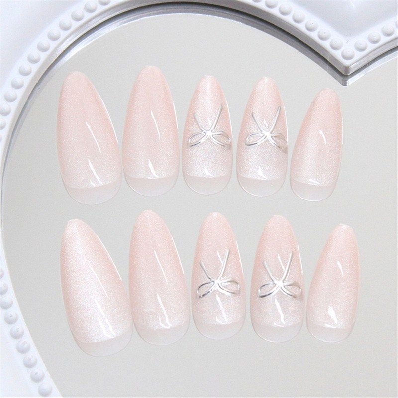 24pcs Glossy Press On Nail Almond Cats Eye False Nail For Fashionable Women