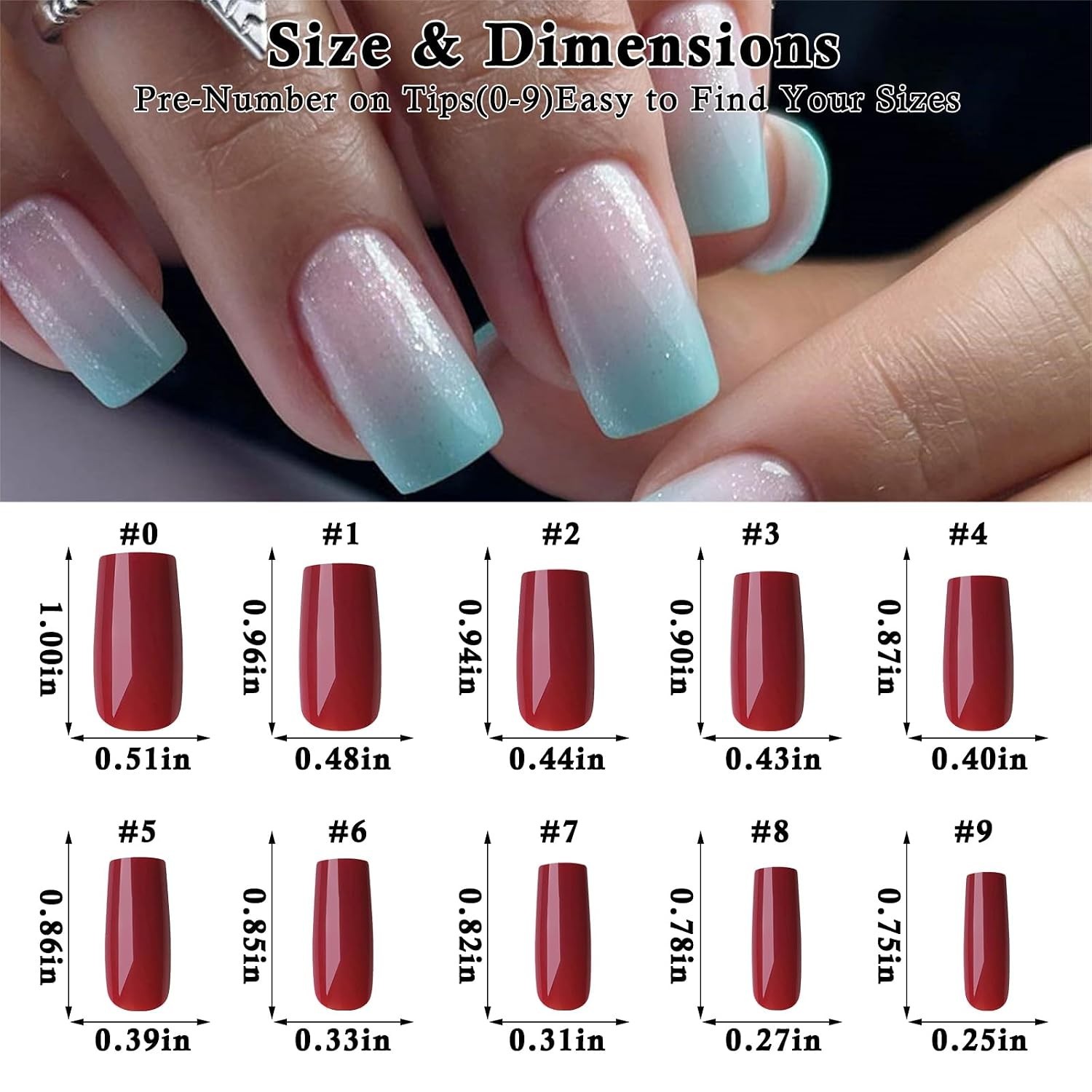 576pc Medium Square Press on Nails Kit Glossy Colored Straight Fake Nails Ful…