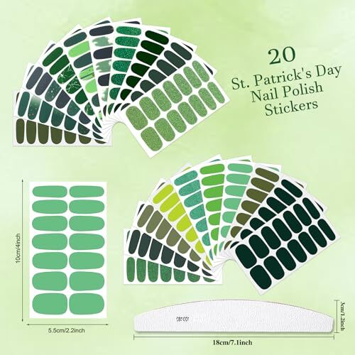 20 Sheets Green Solid Color Nail Polish Strips with Nail St. Patrick’s Day-1