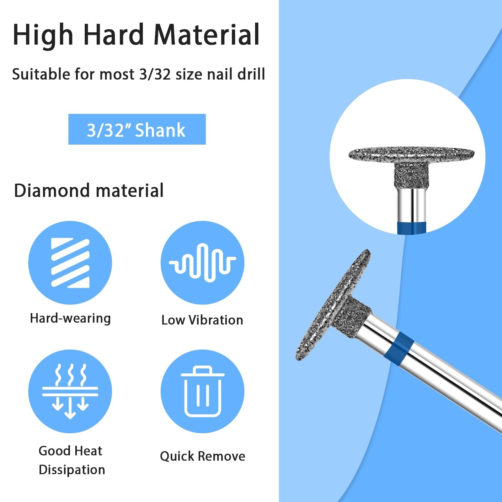 Diamond Cuticle Nail Drill Bits 2Pcs 3/32″ Silver Gel Polish Remover Tool NEW