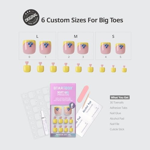 Press On Toenails Short – Blueberry Rain, Easy-to-Apply 3D A4-Blueberry Rain-T