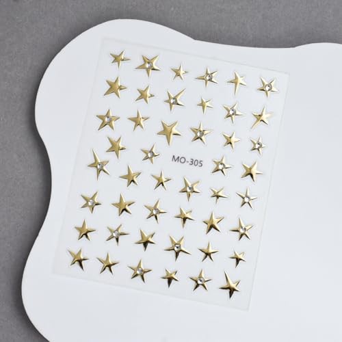 Rhinestones Gold Star Nail Art Stickers Decals 5D Self Adhesive Gold Style-16