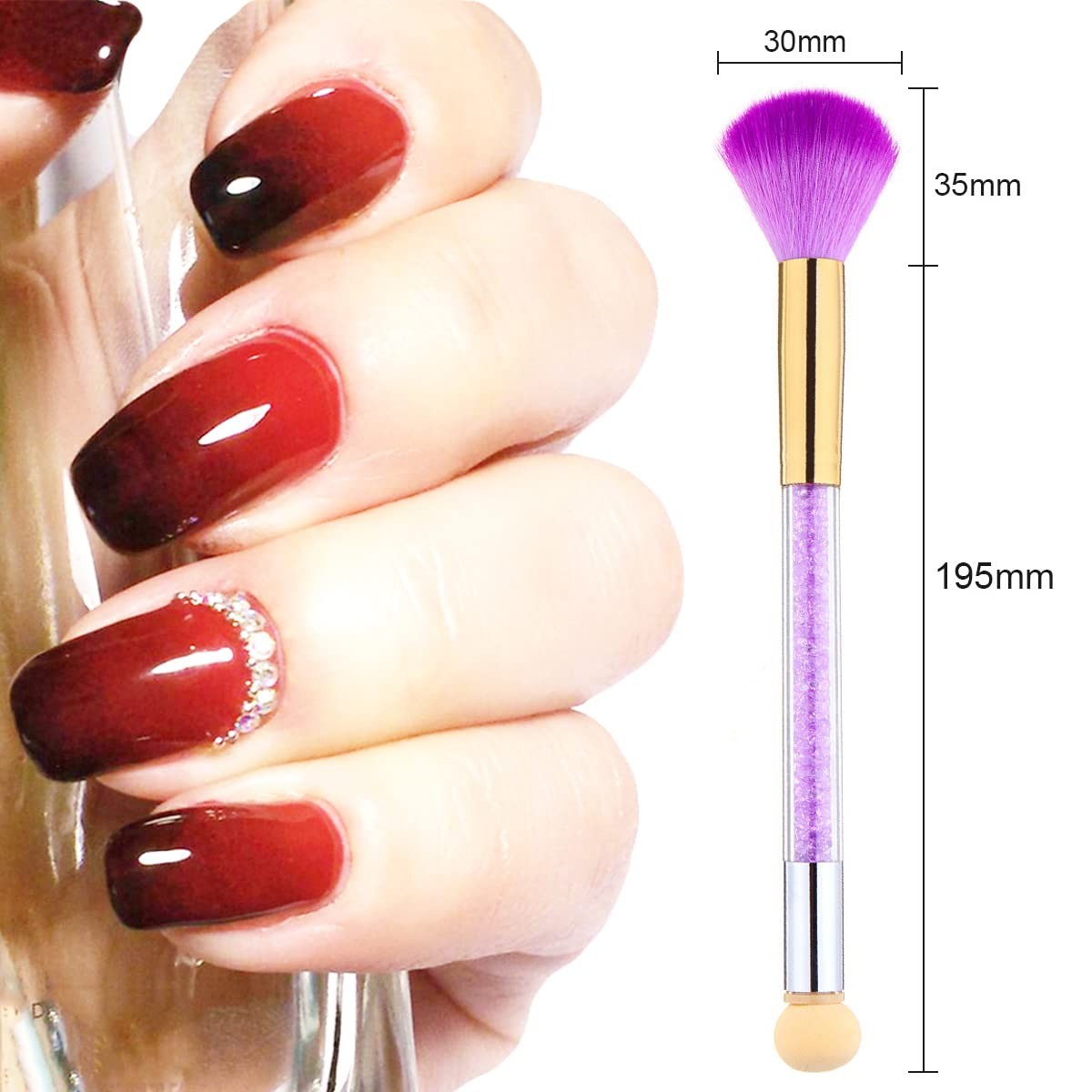 1pc Purple Nylon Sponge & Regular Nail Brush, Ombre Nail Art Brush, Acrylic N…